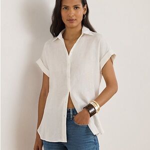 R1-8 NWT Size M Womens Ralph Lauren Relaxed Fit Linen Short-Sleeve Shirt